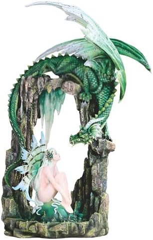 ICE ARMOR 21 Inch Green Forest Fairy Dragon Cave Statue