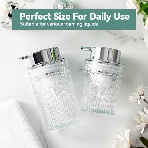 AZMOYAC Glass Foaming Soap Dispenser 10 OZ Clear Pump for Bathroom Kitchen