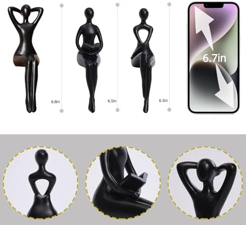 Quoowiit Black Thinker Statue Bookshelf Decor Set of 3
