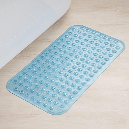 AmazerBath Clear Blue Bath Mat 276 x 15 Inches Non-Slip with Suction Cups