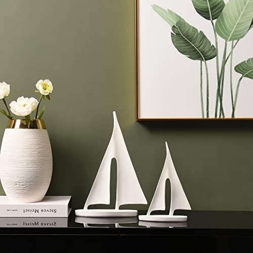 Modern Sailboat Sculpture Decor 2 Pack White