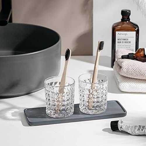 Gaolinci 2 Pcs Diamond Embossed Clear Glass Mouthwash Cups