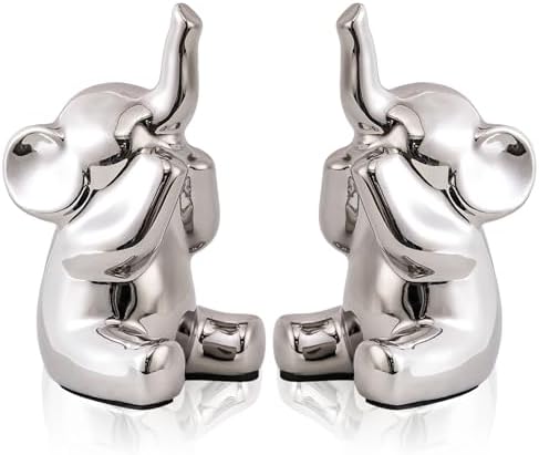 Loving Pair of Small Silver Elephant Statues