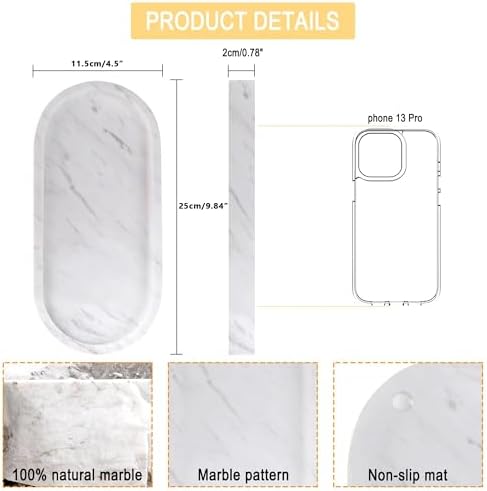 WORHE Natural Marble Vanity Tray for Candles Jewelry