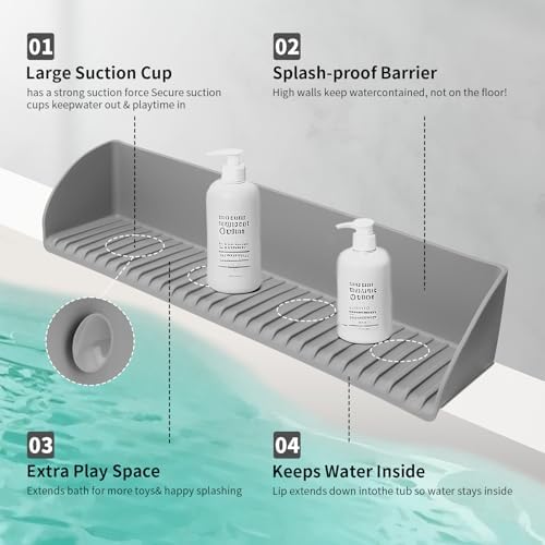 BUQ Splash Guard for Bathtub - 4 Suction Cups Gray 1 Pack