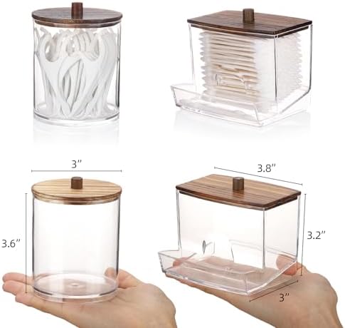 Tbestmax Qtips Dispenser 10oz - 12oz Cotton Ball Holder with Wood Lid