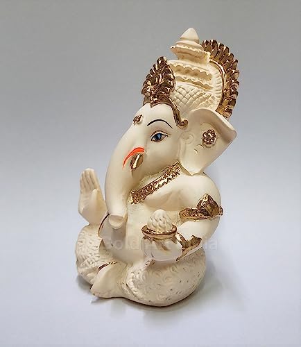 Peach Ivory Ganesha Idol for Home Decor and Car Dashboard