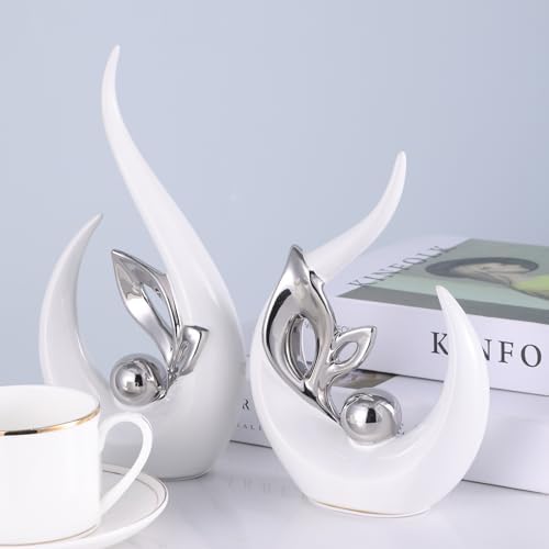 XMGZQ White and Silver Ceramic Statues for Modern Home Decor