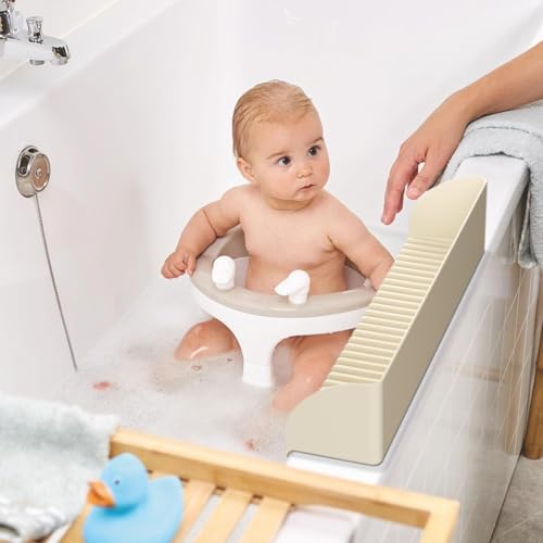 Roslim Splash Guard for Bathtub Sink - 4 Suction Cup Silicone Toy Tray Holder Beige