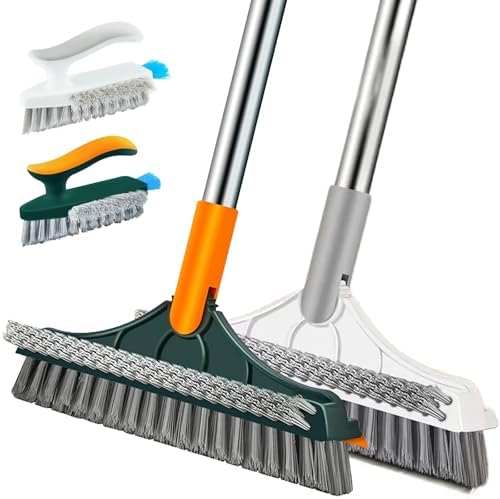 3-in-1 Rotating Floor Scrub Brush with Squeegee