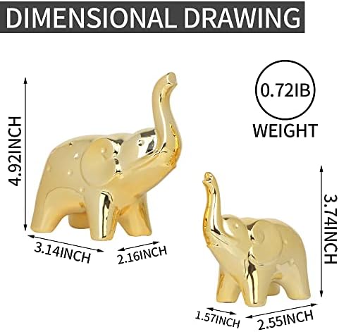 Handmade Ceramic Elephant Statue Pair - Gold Finish