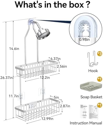 YASONIC Shower Caddy with 2 Tiers and Hooks
