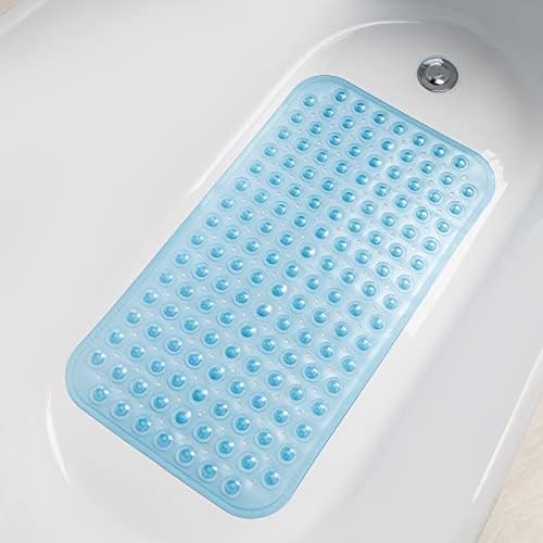 AmazerBath Clear Blue Bath Mat 276 x 15 Inches Non-Slip with Suction Cups