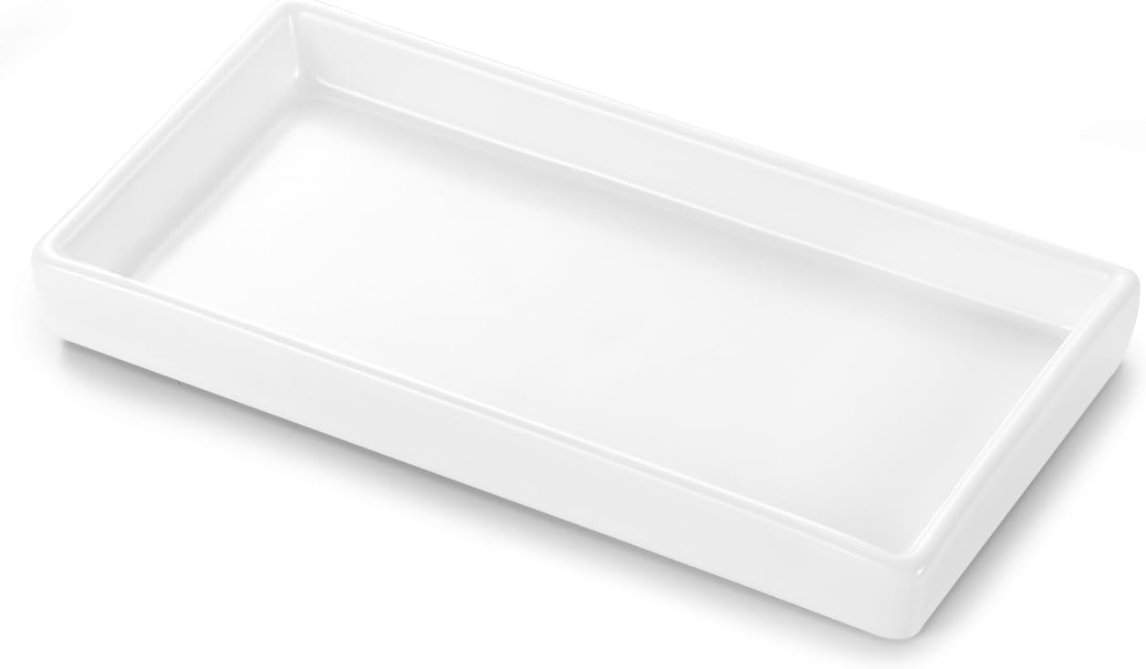Luxspire White Ceramic Vanity Tray for Bathroom and Kitchen