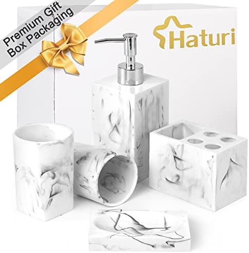 Haturi 5 Piece Marble Look Bathroom Accessory Set