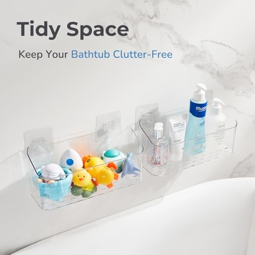 Clear Bath Toy Storage Holder with 2 Large Baskets 1