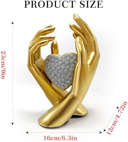 Gold Heart Hands Sculpture for Home Office Bedroom Decor