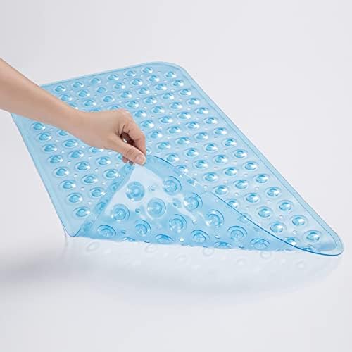 AmazerBath Clear Blue Bath Mat 276 x 15 Inches Non-Slip with Suction Cups