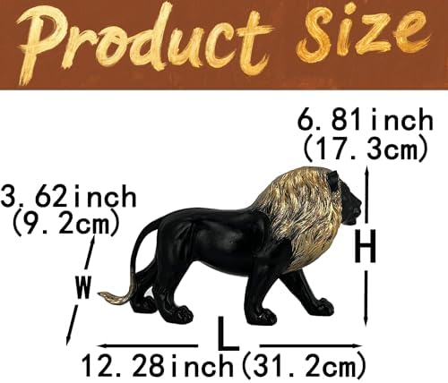 12 Black Gold Lion Statue Handmade Resin Decor