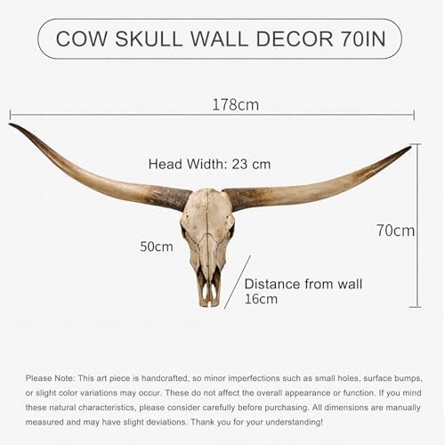 TKKUPLG 70in Cow Skull Wall Decor - Resin Art for Rustic Style
