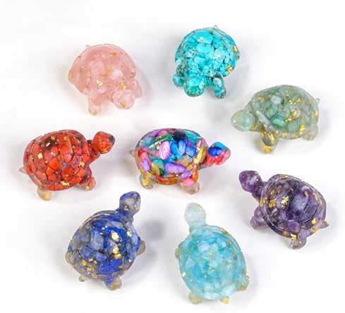 8PCS Crystal Turtle Figurine Set - Handmade Resin Decor