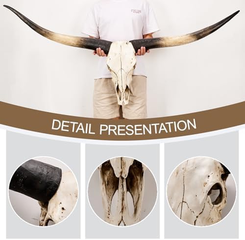 TKKUPLG 70in Cow Skull Wall Decor - Resin Art for Rustic Style
