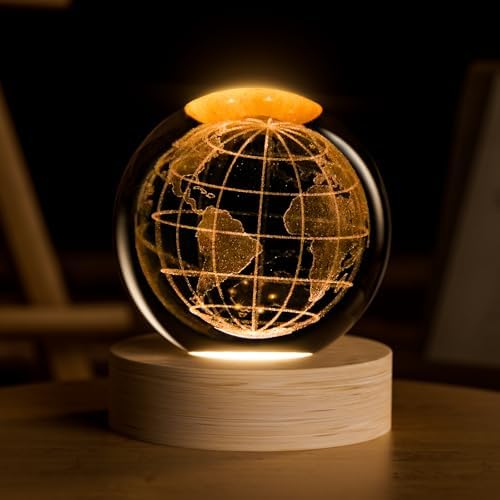 Moon Crystal Ball with LED Light and Wooden Base