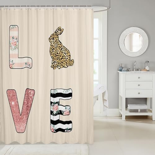 Erosebridal Leopard Rabbit Shower Curtain Set 72x72