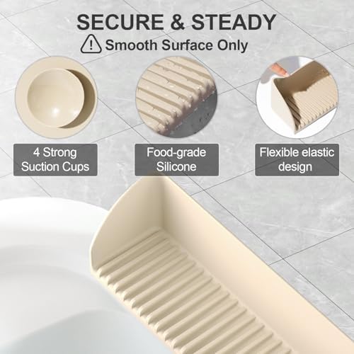 Roslim Splash Guard for Bathtub Sink - 4 Suction Cup Silicone Toy Tray Holder Beige