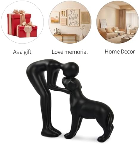 Dog Sculpture Home Decor Cute Man and Dog Statue Black