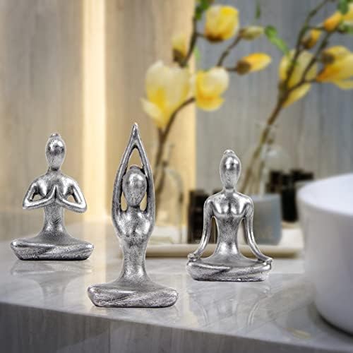 Leekung Yoga Meditation Statue Set of 3 Antique Silver