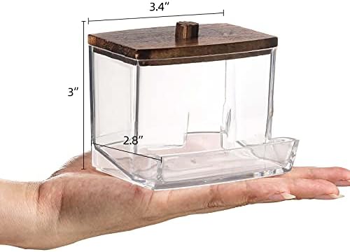 Tbestmax 7 OZ Cotton Swab Holder with Brown Wood Lid