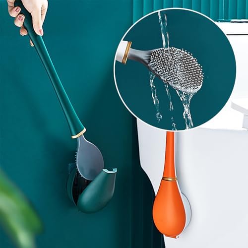 MAYLOR Wall Mounted Toilet Brush Set with Holder Flexible Silicone Head Drip-Free Design White