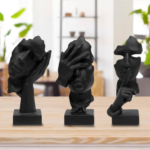 Abboxoo 3 Pcs Thinker Statue Set Modern Minimalist Resin Sculptures for Living Room Home Office