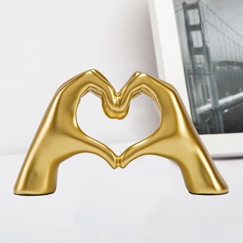 Small Heart Hands Statue in Gold - Cute Love Decor for Home and Office