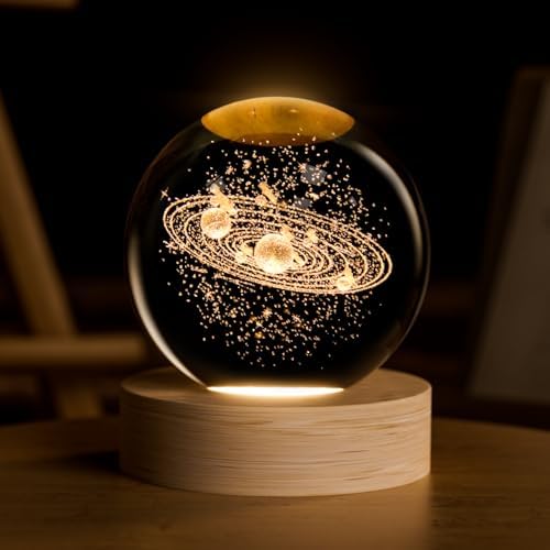 Moon Crystal Ball with LED Light and Wooden Base