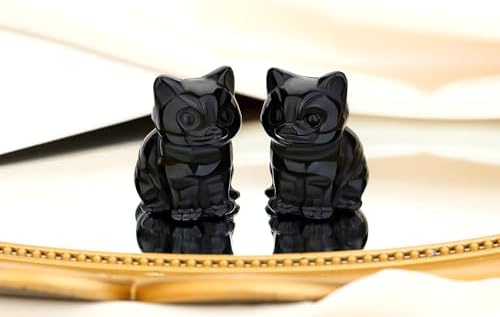 QINJIEJIE Black Obsidian Cat Healing Statue