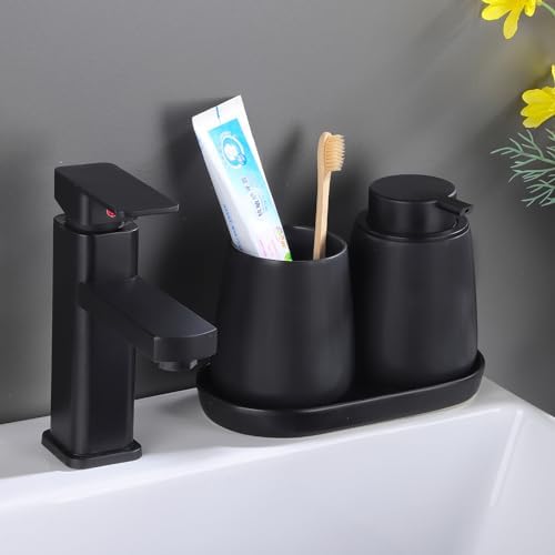 Matte Black Ceramic Soap Dispenser Tray - 8 Inch Vanity Organizer