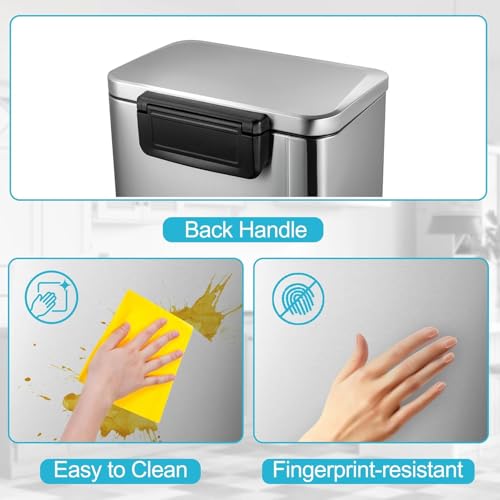 Sunvasagoo 132 Gallon Hands-Free Trash Can - Rectangular Soft Close Fingerprint Resistant