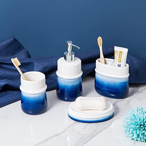 Navy Blue 4-Piece Ceramic Bathroom Accessory Set