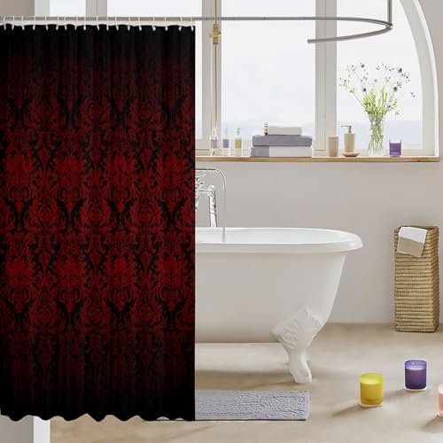 Feelyou Red Floral Jacquard Shower Curtain Set for Kids