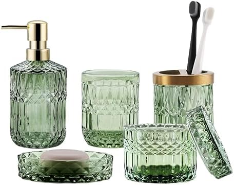 LaMarriti Green Bathroom Accessories Set 5Pcs Clear Glass