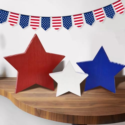 PICTTY 4th of July Stars Decor 3PC Wooden Set