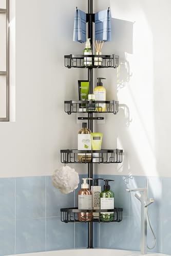 Coonoor Corner Shower Caddy with Tension Pole - 4-Tier Rustproof Organizer