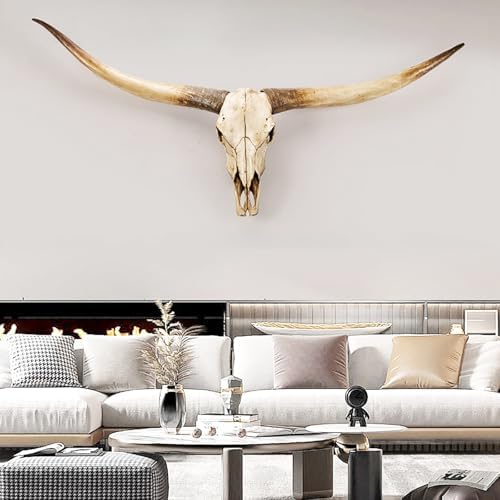 TKKUPLG 70in Cow Skull Wall Decor - Resin Art for Rustic Style