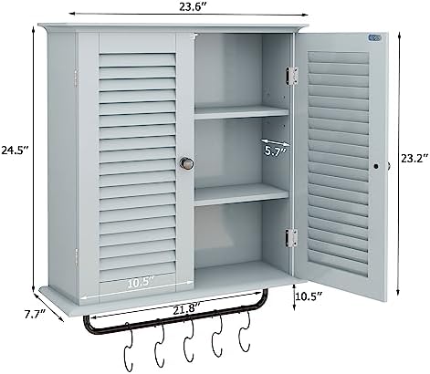 TaoHFE Wall Mounted Medicine Cabinet with Double Shutter Doors and Towel Rack