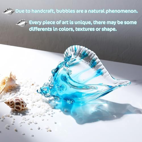 Blue Handmade Blown Glass Conch Statues Sea Decor