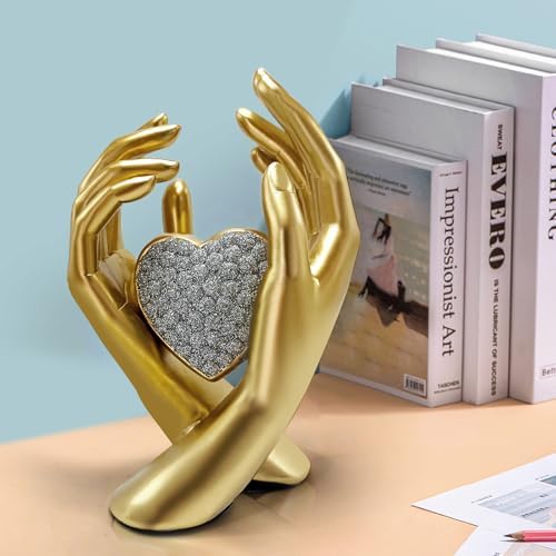 Gold Heart Hands Sculpture for Home Office Bedroom Decor