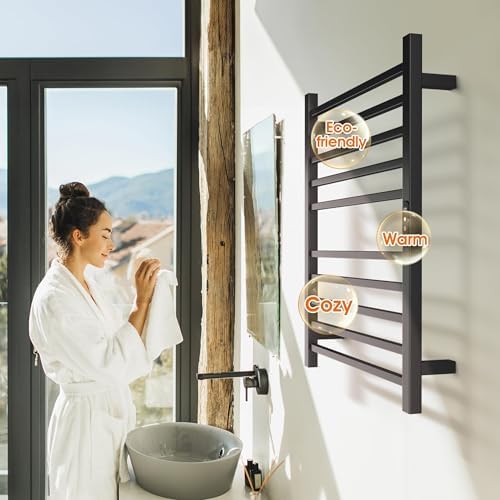 Poloma Wall Mounted Towel Warmer Rack Electric Stainless Steel Matt Black