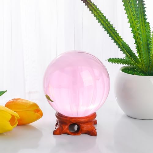 Modaier Pink Crystal Ball 80mm with Rose Stand and Gift Box